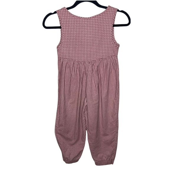 Vintage Handmade Girls Romper Size 5 Pink Check Print Baggy 1990s Heart Buttons - Picture 4 of 5